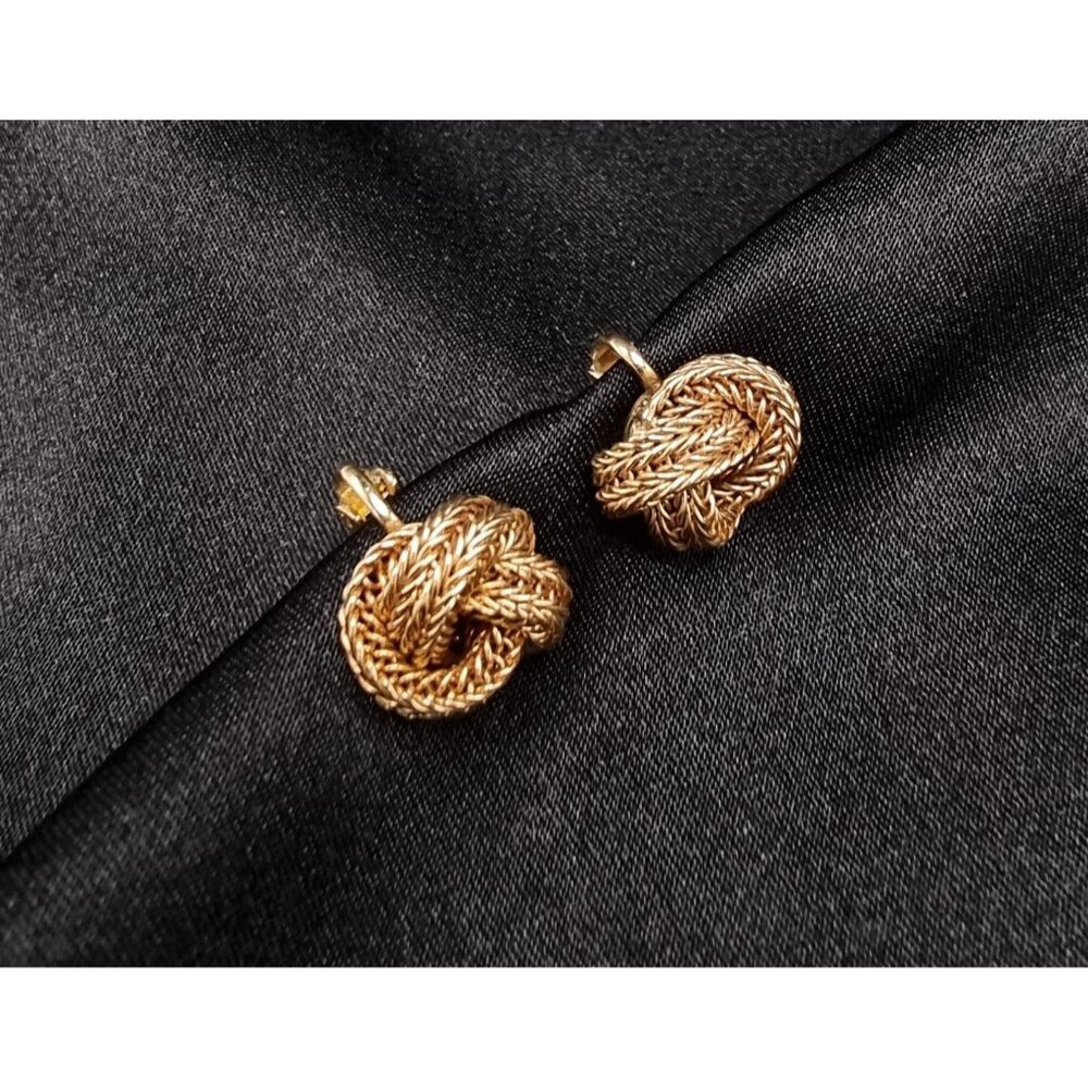 Vintage Grosse 1960s Knot Clip-On Earrings Gold Tone Statement Jewelry